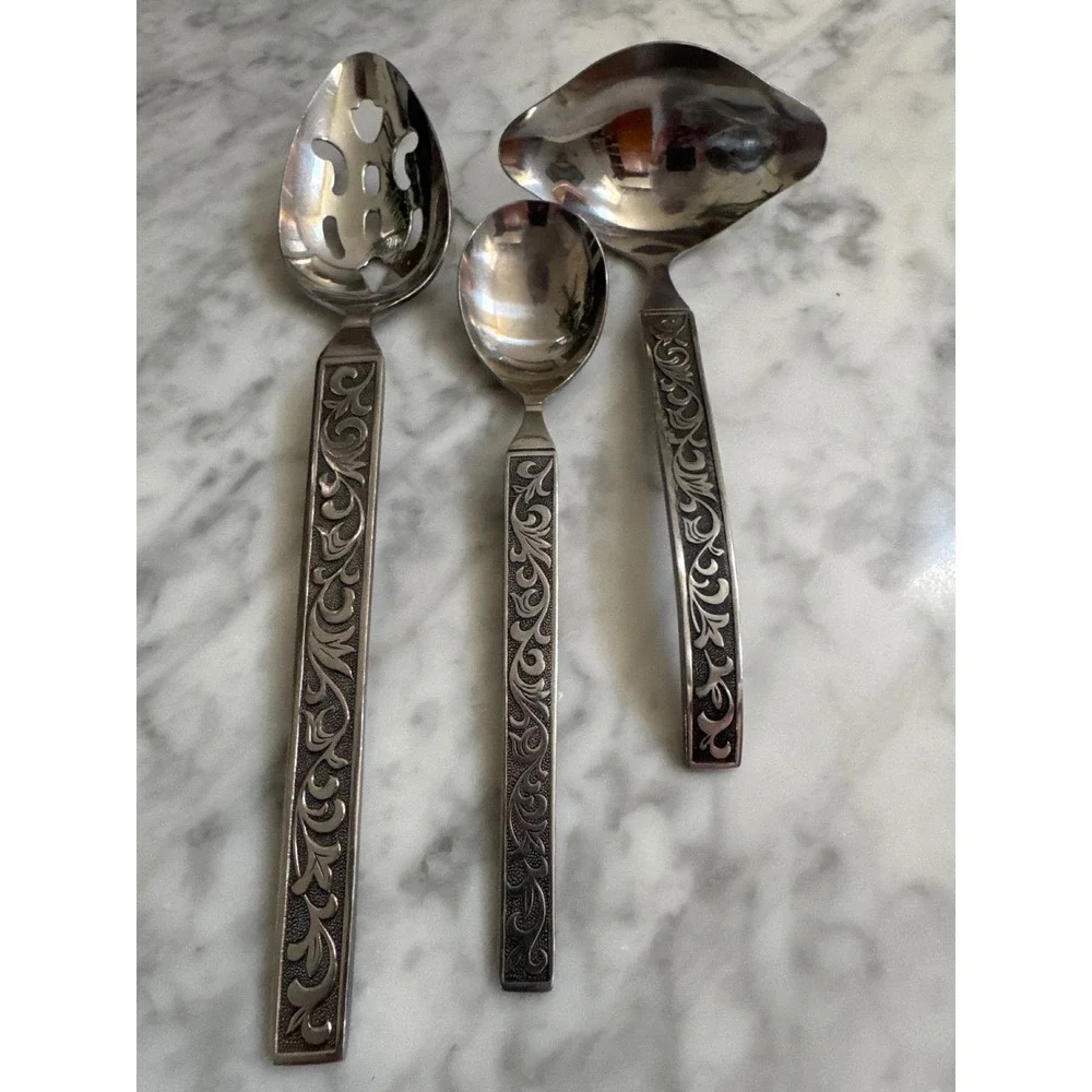 Riviera Monterey Stainless Serving Set Slotted Spoon Ladle Japan Vintage 3pc